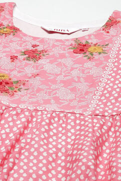 White & Pink Cotton Anarkali Kurta Churidar Suit Set image number 1