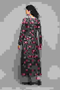 Black Knitted A-Line Printed Dress image number 3
