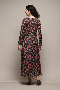 Black Knitted A-Line Printed Dress image number 3