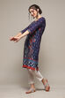 Navy LIVA Straight Printed Kurta