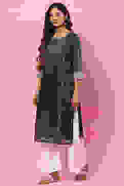 Dark Green A-Line Cotton Kurta image number 2