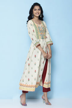 Cream Cotton Printed Kurta image number 2