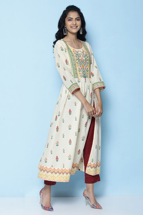 Cream Cotton Printed Kurta image number 2