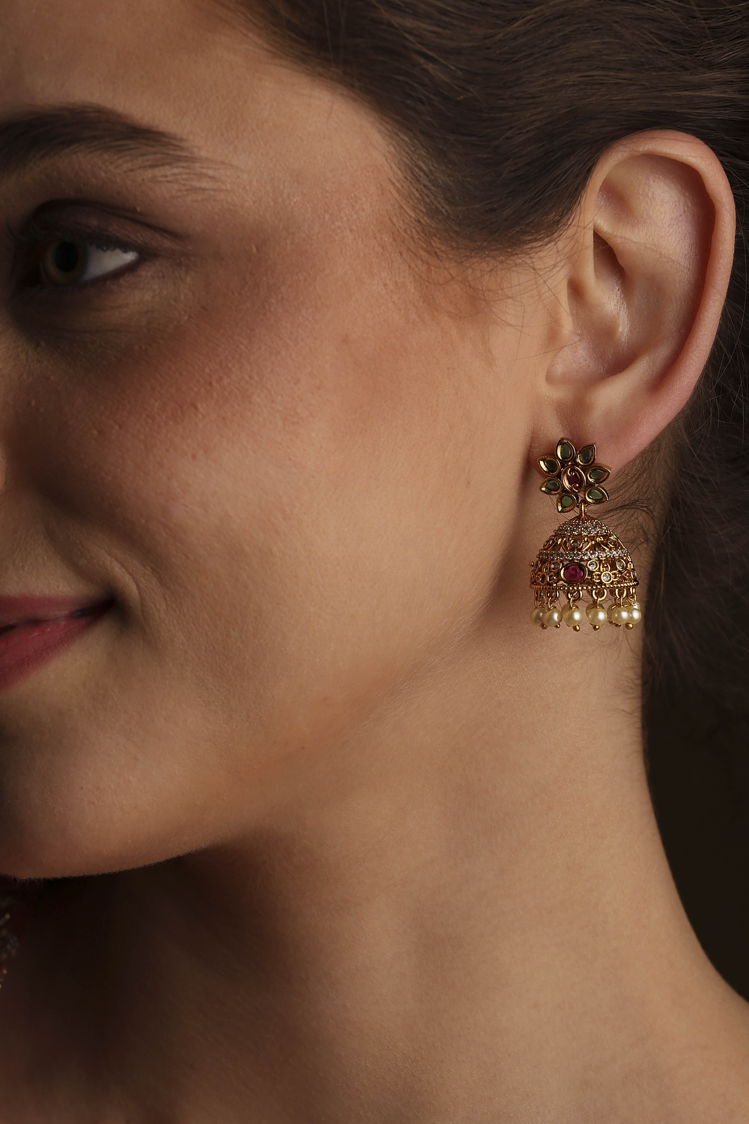 Green Brass Jhumka image number 1