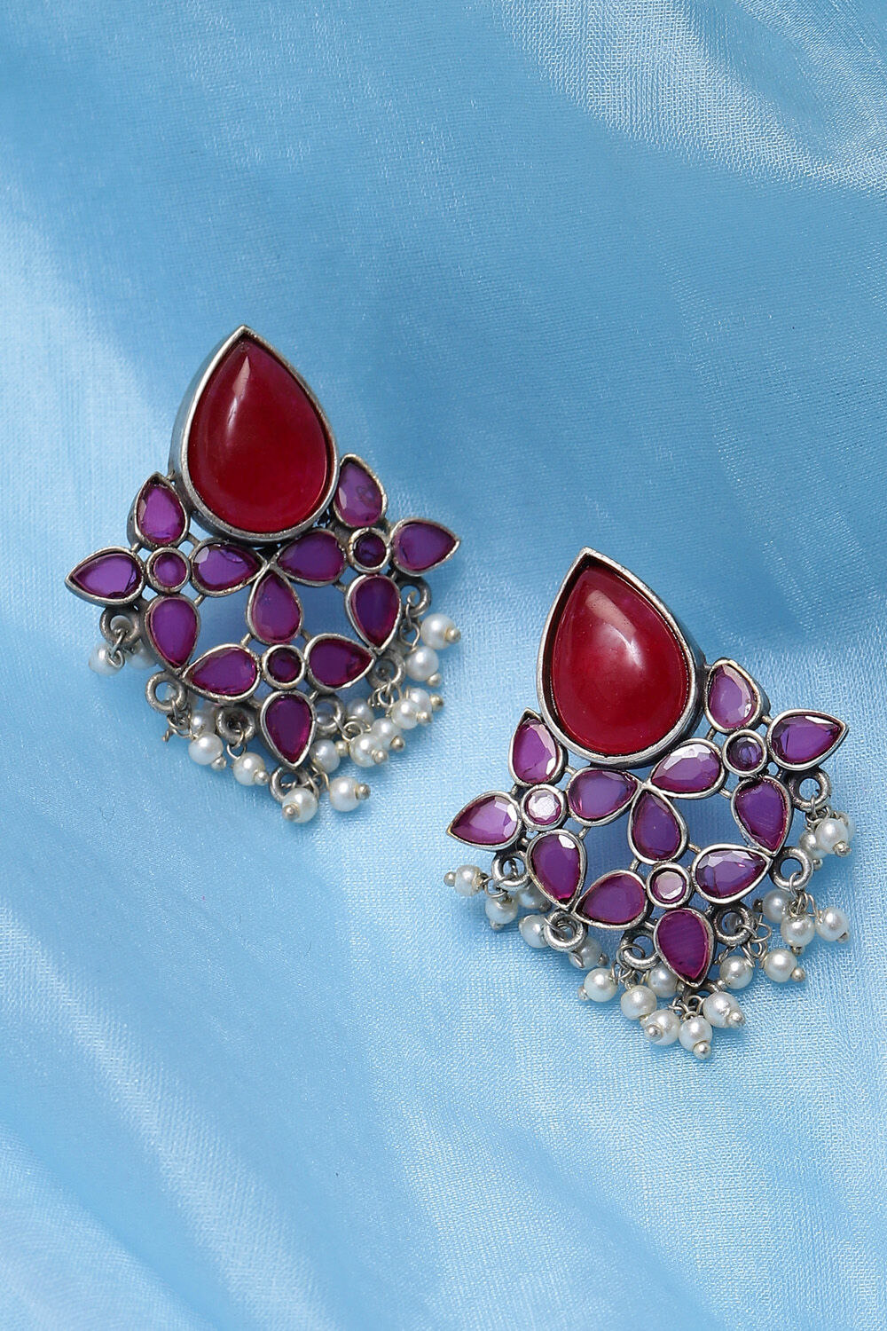 Dark Pink Drop Stud Earrings image number 0