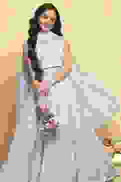 Blue Polyester Embroidered Kalidar Lehenga Set image number 7