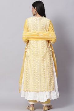 Yellow Cotton Double Layered Kurta Palazzo Suit Set image number 4
