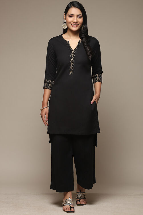 Blue Cotton Blend Straight Kurta Palazzo Suit Set image number 6