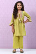 Olive Green Cotton A-Line Printed Kurta Set image number 6