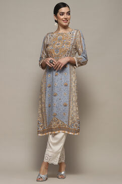 Beige Viscose Straight Kurta image number 5