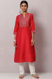 Red Straight Nylon Viscose Kurta