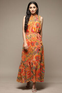 Multicolored Cotton Blend Tiered Dress image number 5