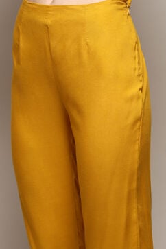 Yellow Rayon Asymmetric Yarndyed Kurta Slim Pant Suit Set image number 2
