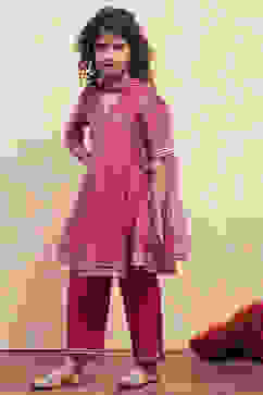 Pink Yarn Dyed Angrakha Anarkali Suit Set image number 3