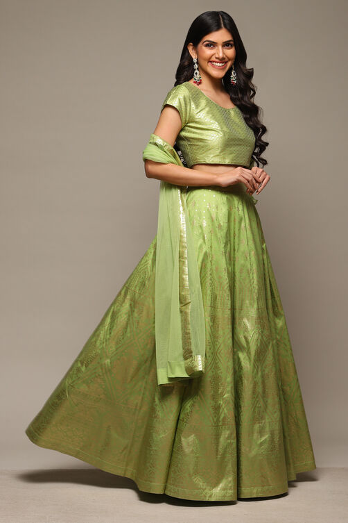 Light Green Cotton Blend Lehenga Set image number 6