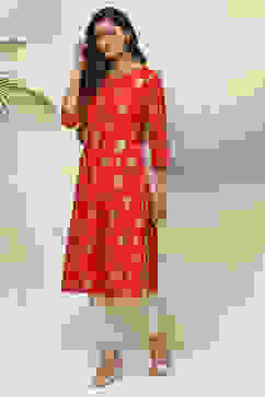 Red Straight Viscose Kurta image number 2
