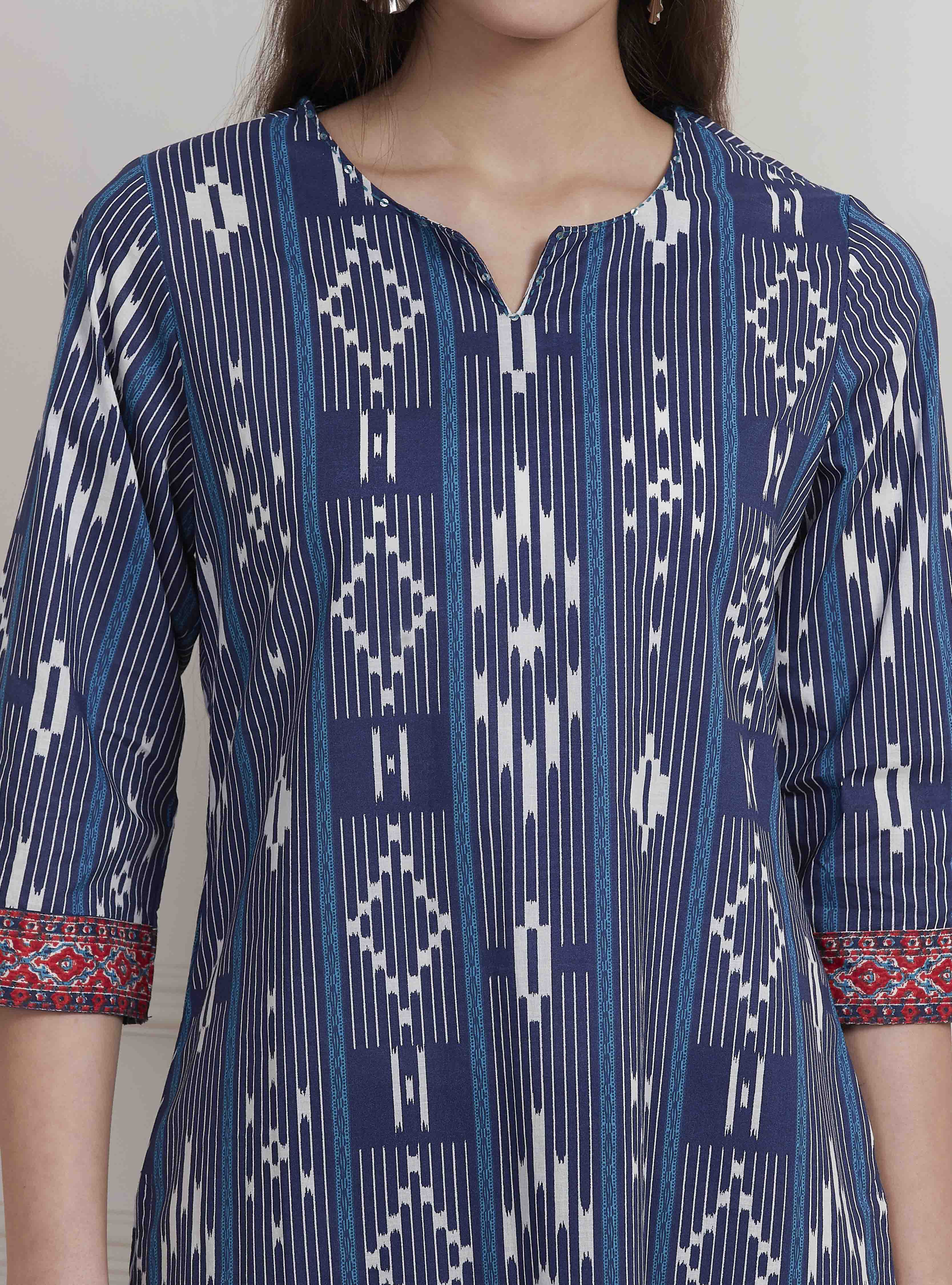 Green Cotton Printed Straight Kurta image number 1