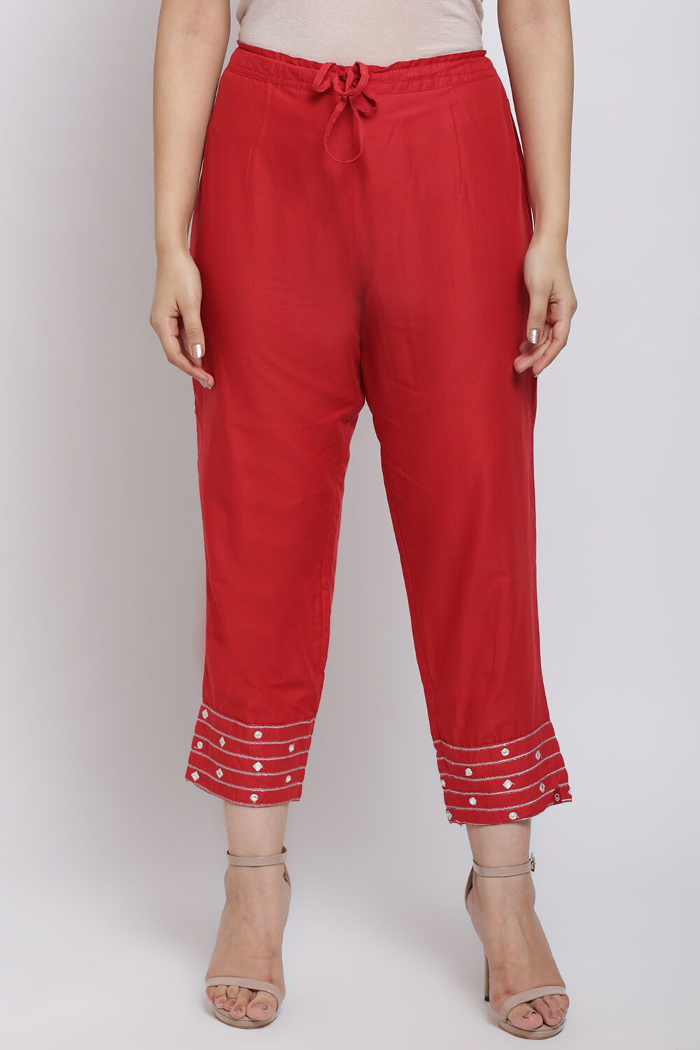 Buy Red Cotton Straight Pants for N A0.0 Biba India