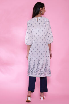 White And Blue Cotton Printed Kurta Dress image number 8