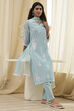 Aqua Embroidered Straight Suit Set image number 0