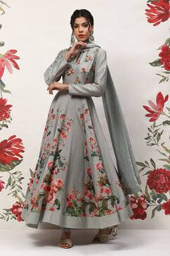 Rohit Bal Pista Green Cotton Blend Anarkali Kurta Suit Set image number 0