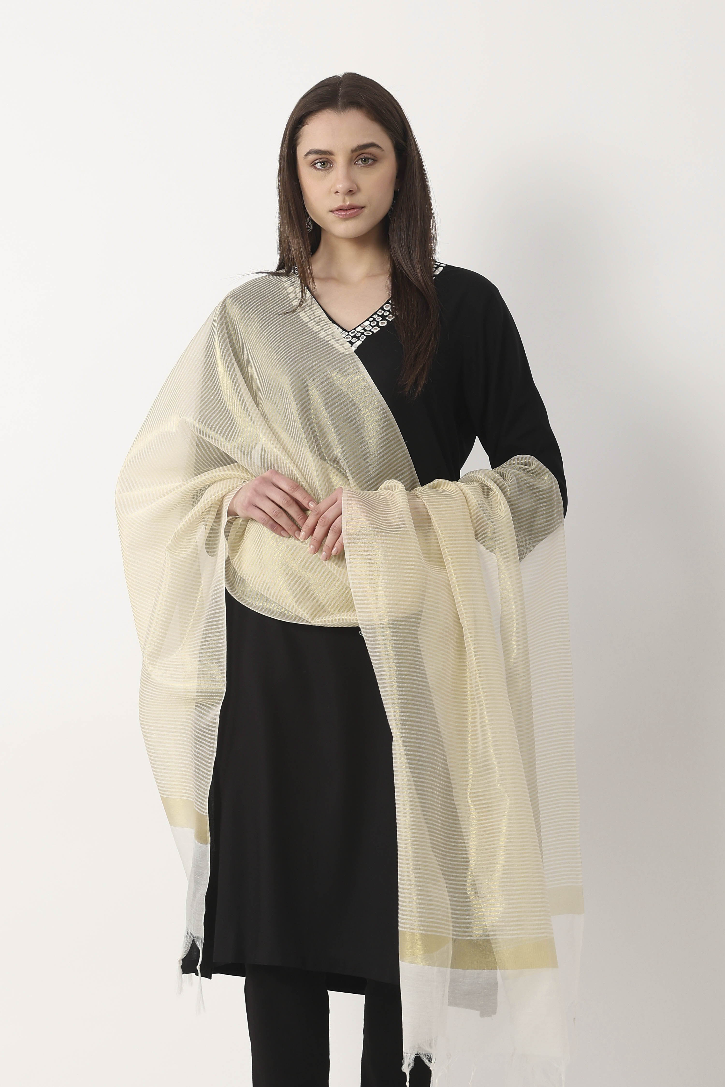 Gold Art Silk Dupatta image number 1