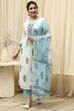 Blue Cotton Hand Block Print Unstitched Suit Set image number 1