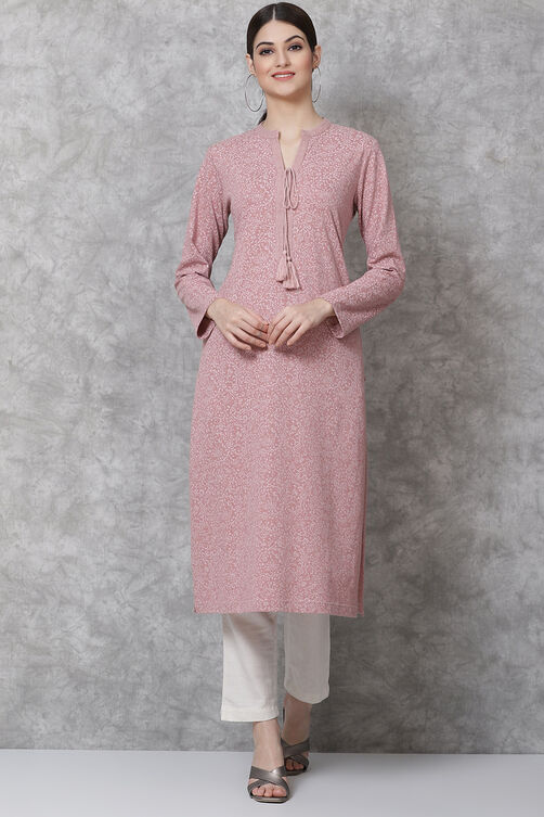 Blush Pink Straight Poly Cotton Kurta image number 2