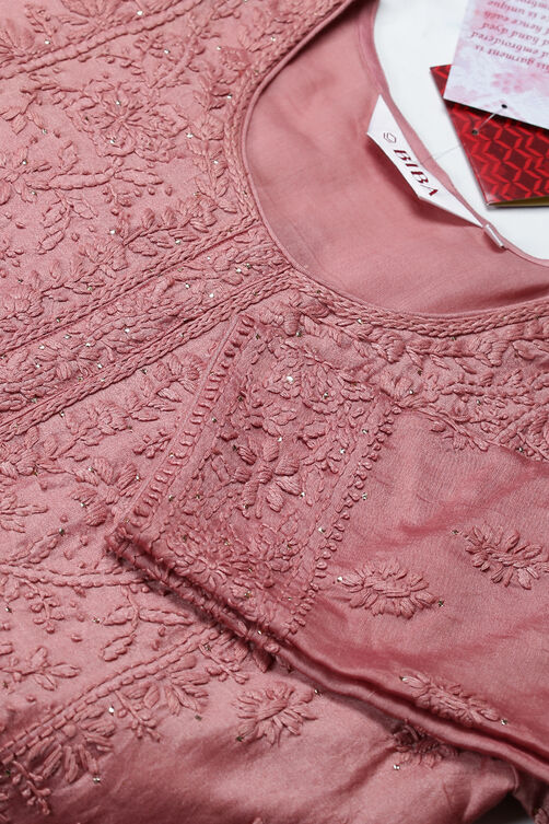 Onion Pink Cotton Silk Straight Kurta Pant Suit Set image number 1
