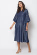 Denim Blue A-Line Cotton Yarndyed Dress image number 3
