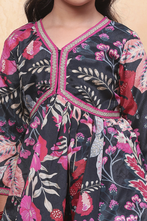 Teal Polyester Printed Gathered Sharara Suit Set image number 1