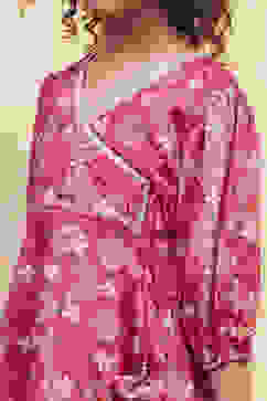 Coral Pink Angrakha Printed Flared Suit Set image number 1