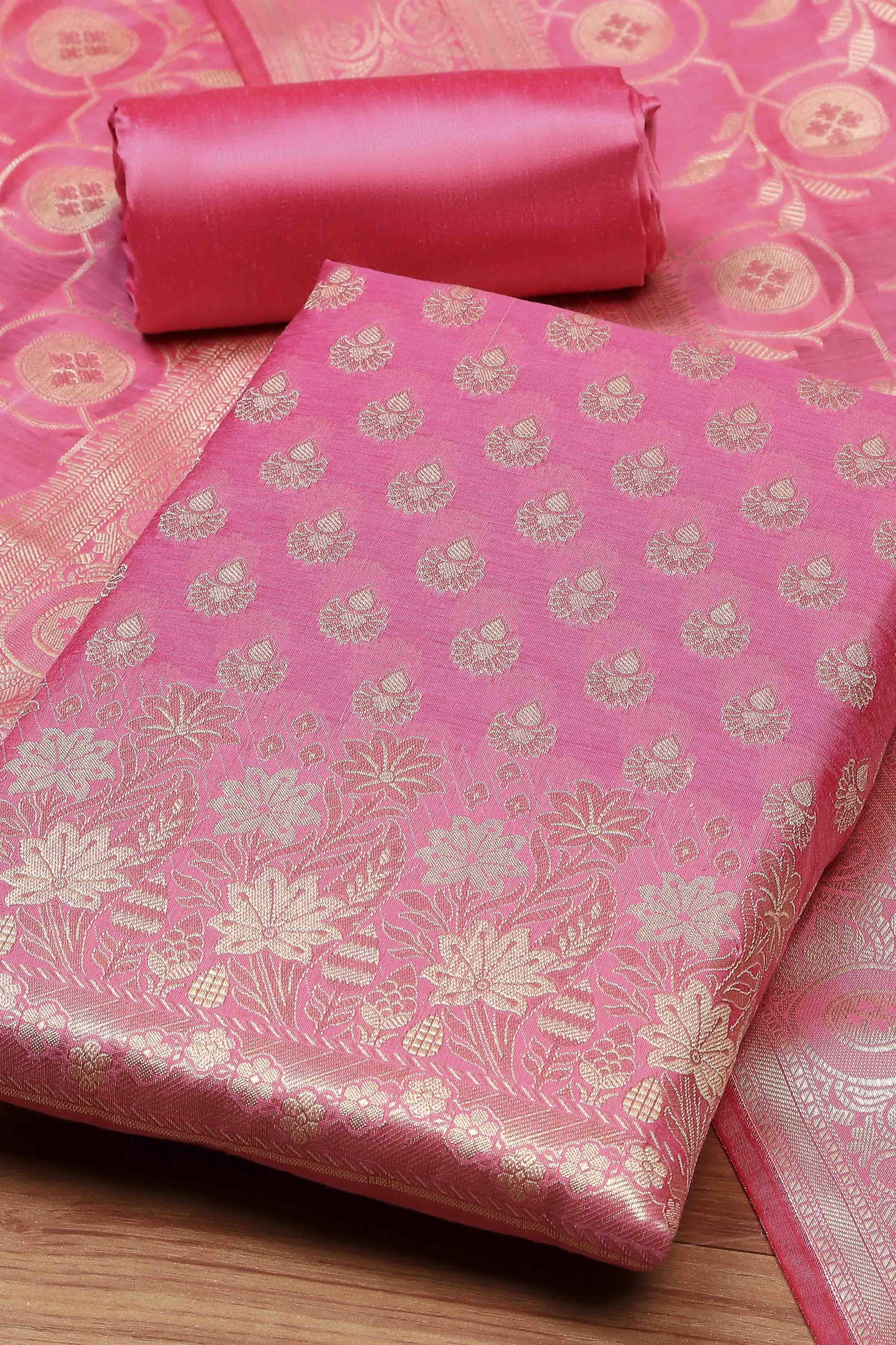 Blue Cotton Printed Embroidered Unstitched Suit Set image number 1