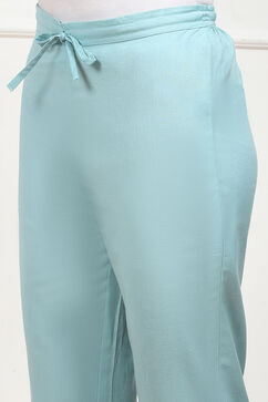 Sky Blue Cotton Solid Regular Pants image number 1
