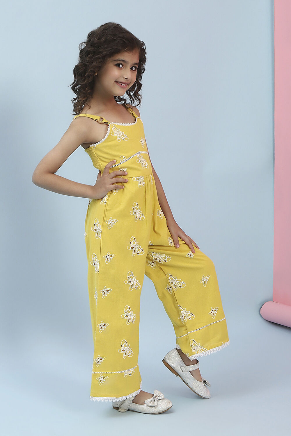 Yellow Cotton Strappy Straight Jumpsuit image number 4