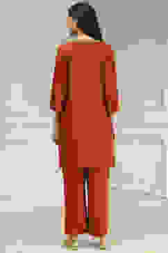 Burnt Orange Solid Relaxed Straight Suit Set image number 4