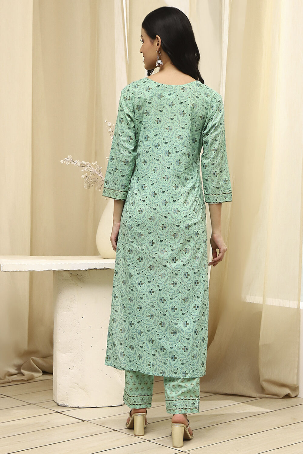 Pink Cotton Screen Print Unstitched Suit Set image number 6