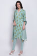 Turquoise Cotton A-Line Kurta Ankle Length Suit Set image number 2
