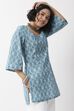 Blue Cotton Printed Straight Short Kurti image number 4