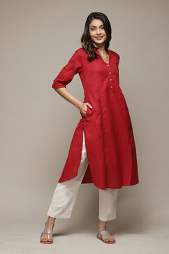 Red A-Line Solid Kurta image number 0