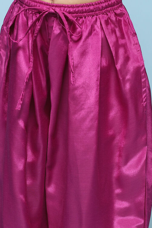 Pink & Purple Polyester Tiered Kurta Printed Suit Set image number 2
