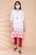 White And Coral Cotton A-Line Printed Kurta image number 5