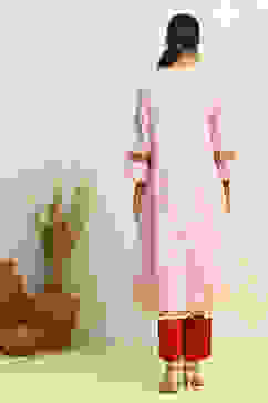 White and Rust Cotton Festive Kalidar Suit Set image number 4