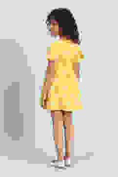 Yellow Pure Cotton Schiffli A-Line Dress image number 3