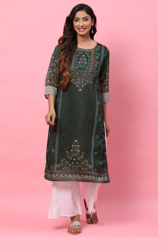 Dark Green A-Line Art Silk Kurta