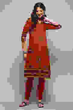 Rust Art Silk Flared 2 Piece Set image number 0