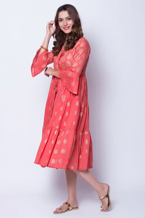 Coral Cotton Front Open Printed Kurta Dress image number 3