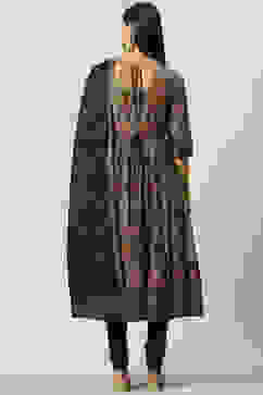 Black Cotton Anarkali Kurta Churidar Suit Set image number 4