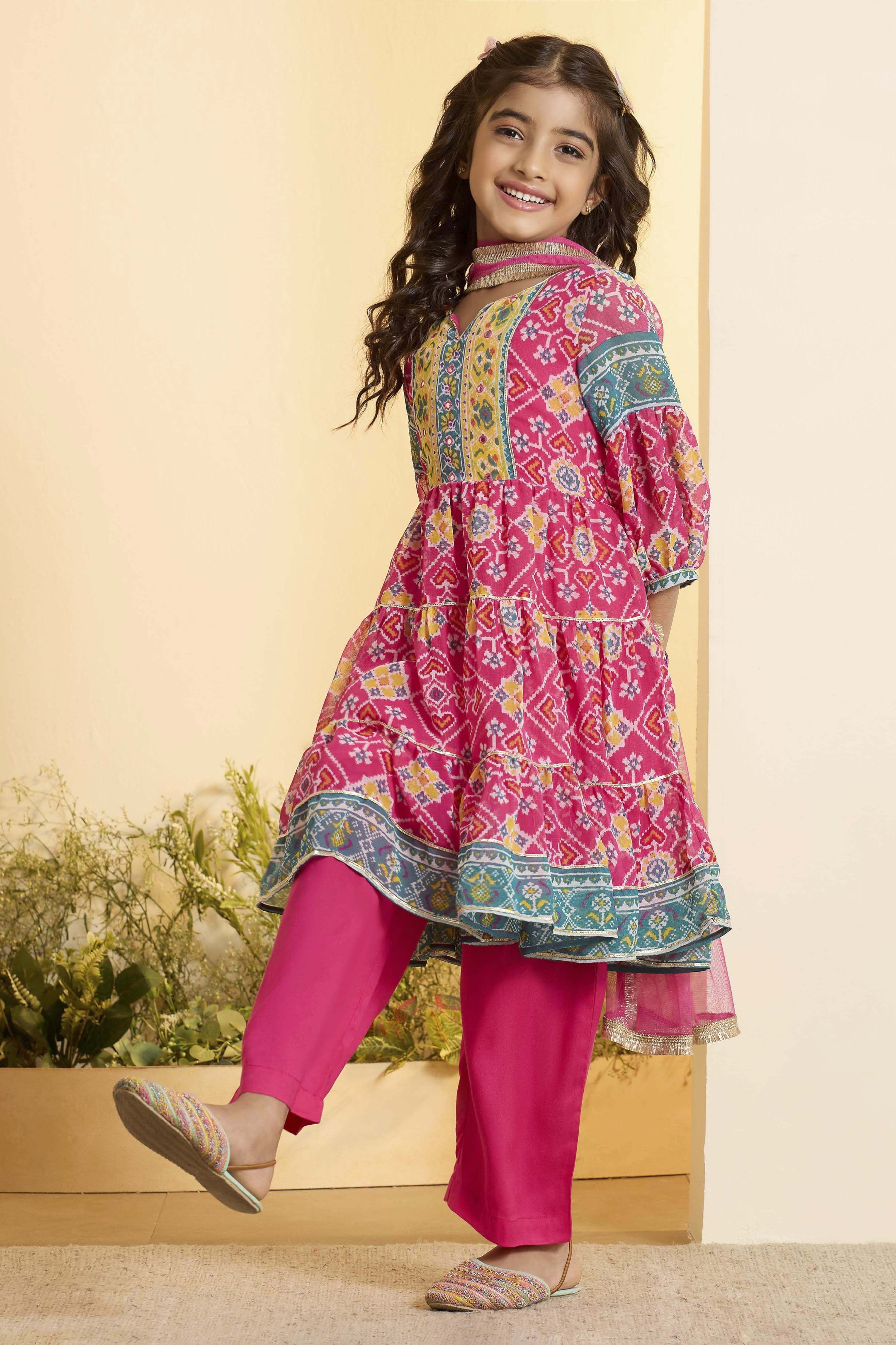 Pink Printed Anarkali Kurta Set image number 3