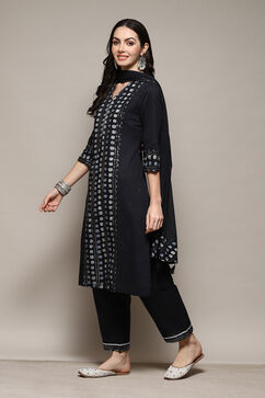 Black Cotton Straight Kurta Palazzo Suit Set image number 5